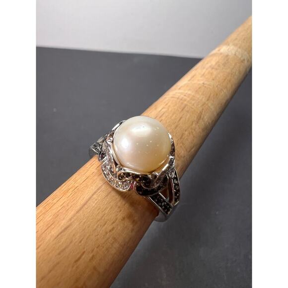 White cultured pearl and multi gem sterling silver ring size 9 *NEW* - Picture 3 of 11